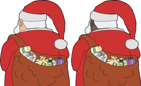 Rear view of Santa Claus with light and dark skin versionsのイラスト素材