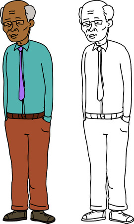 Elderly Asian man with hands in pocketsのイラスト素材