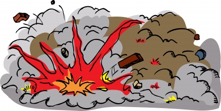 Large explosion with flying debris on white のイラスト素材