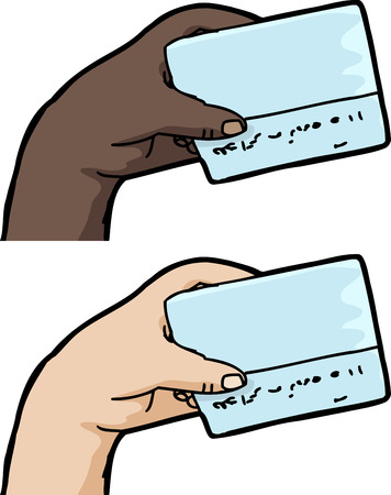 Hand holding blank credit card over isolated white backgroundのイラスト素材