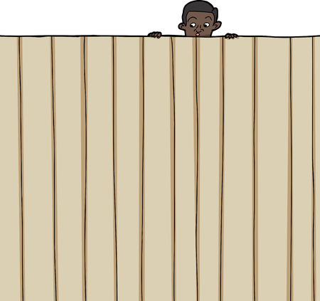Amazed male child looking over wooden fenceのイラスト素材