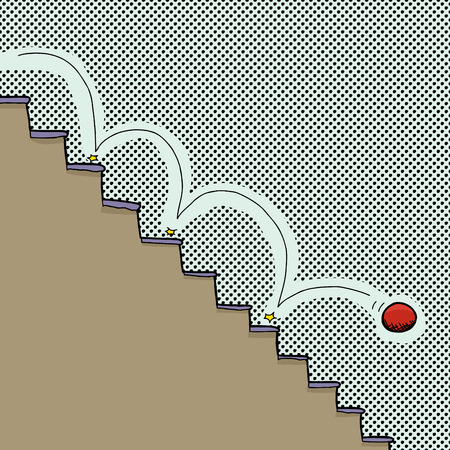 Bouncing ball on stairway over dotted backgroundのイラスト素材