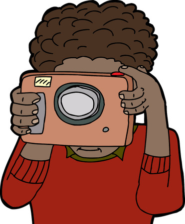 Isolated young adult using point and shoot cameraのイラスト素材