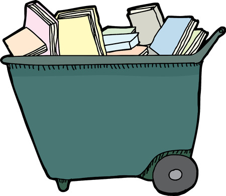 Isolated library cart with pile of books over white backgroundのイラスト素材