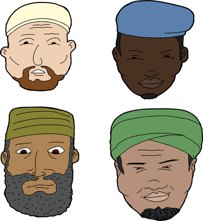 Diverse set of bearded Muslim men on white backgroundのイラスト素材