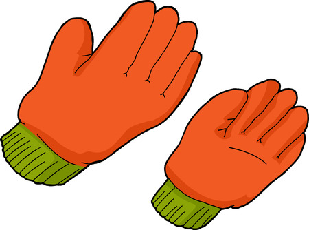 Pair of orange work gloves over isolated のイラスト素材