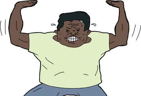 One isolated Latino man pushing something upのイラスト素材