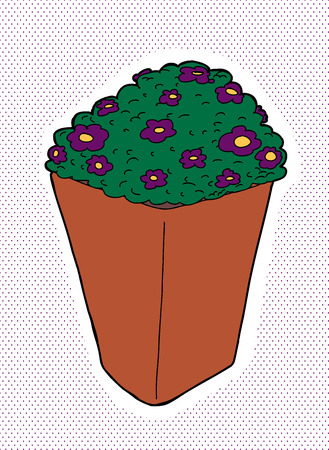 Purple pansies in clay pot over halftone backgroundのイラスト素材