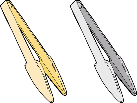 Plastic and stainless steel tongs on white backgroundのイラスト素材