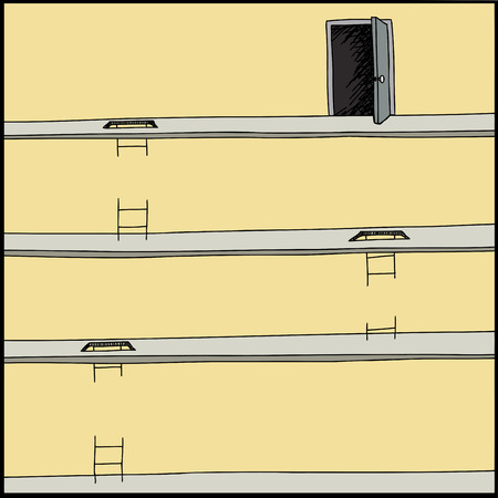 Broken ladders on levels with open doorのイラスト素材