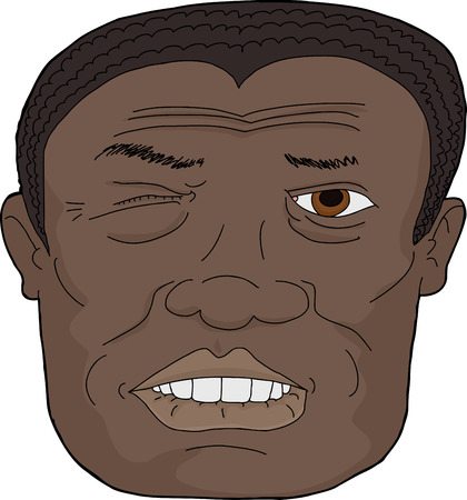 Close up of adult African man biting lip  on white backgroundのイラスト素材