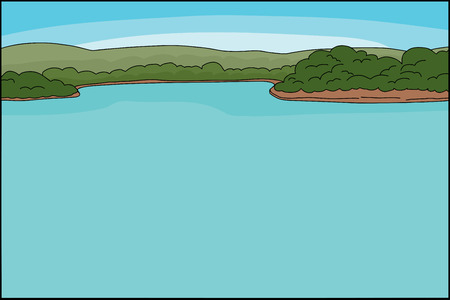 Serene jungle riverfront background with copy spaceのイラスト素材