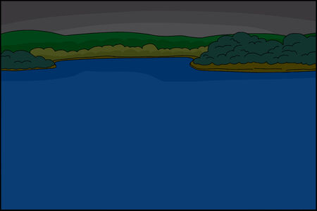 Evening jungle riverfront background with copy spaceのイラスト素材