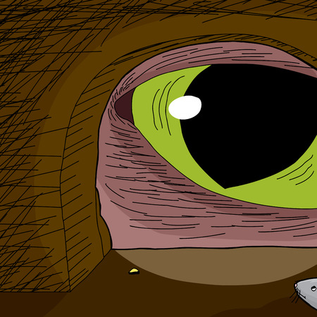 Cartoon of cat looking for mouse in holeのイラスト素材