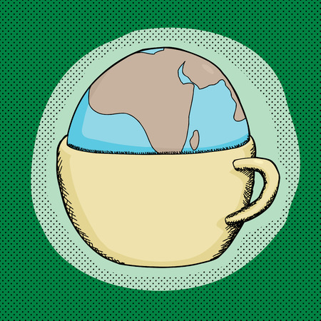 Cartoon of globe inside a cup over greenのイラスト素材