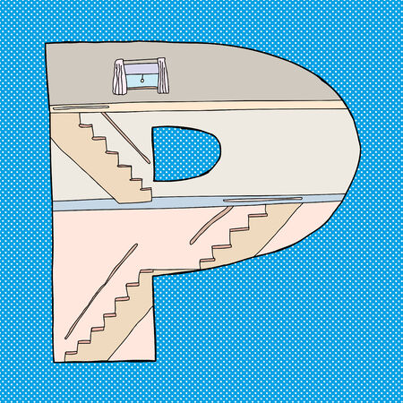Letter P as cross-section home over blue backgroundのイラスト素材
