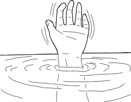 Black outline cartoon of hand waving from waterのイラスト素材