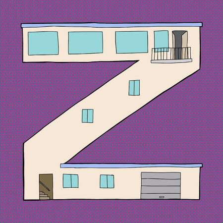 Letter Z as contemporary house with garage and balconyのイラスト素材