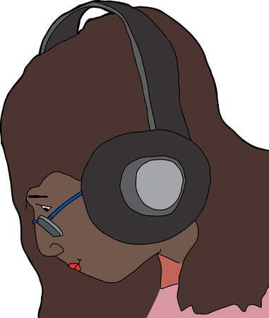 Cartoon of cute woman in sunglasses listening to headphonesのイラスト素材