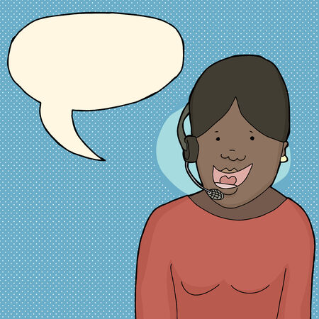 Single happy African female receptionist with headsetのイラスト素材