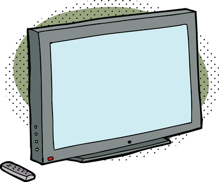Cartoon television with remote control over greenのイラスト素材