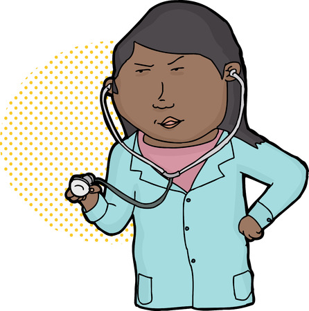 Serious Hispanic female doctor holding stethoscopeのイラスト素材