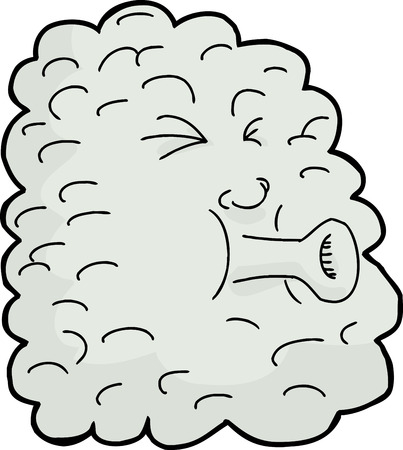 Isolated anthropomorphic wind cloud over white backgroundのイラスト素材