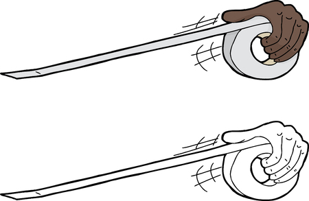 Hand pulling roll of duct tape over whiteのイラスト素材