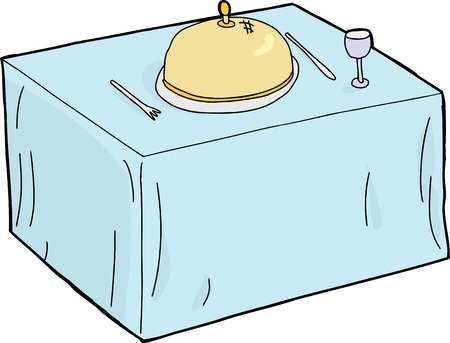 Hand drawn single table setting over white backgroundのイラスト素材