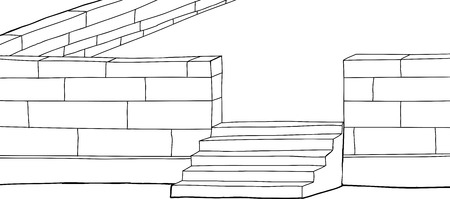 Outline cartoon of patio with stairs background illustrationのイラスト素材