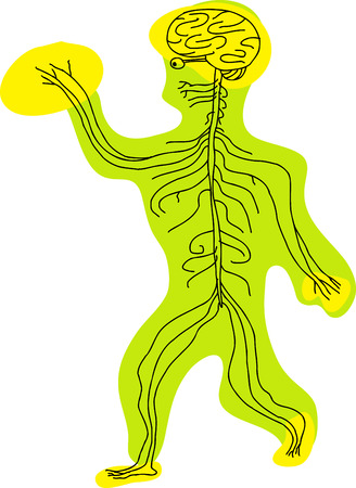 Abstract cartoon of human nervous system in body reachingのイラスト素材