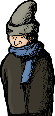 Isolated man standing outside in cold weather clothingのイラスト素材