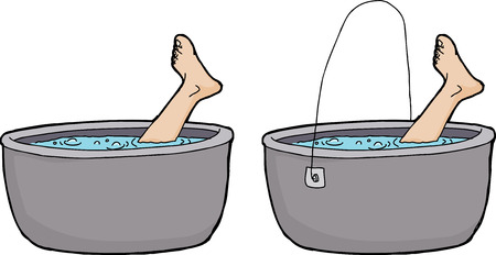 Isolated boiling pots with human foot sticking outのイラスト素材