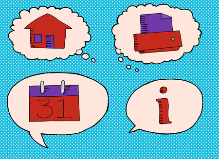 Information technology icons in dialog bubbles over blueのイラスト素材