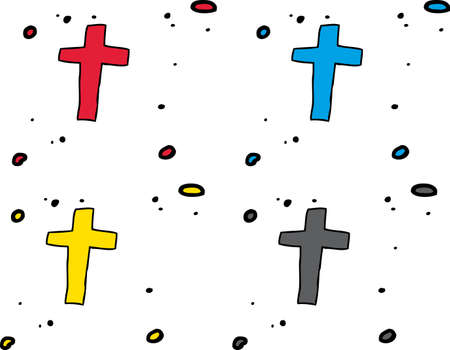 Hand drawn crucifix symbols over white backgroundのイラスト素材