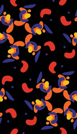 Orange and blue kaleidoscope seamless pattern over black