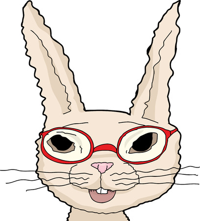 Illustration of happy isolated rabbit with red eyeglassesのイラスト素材