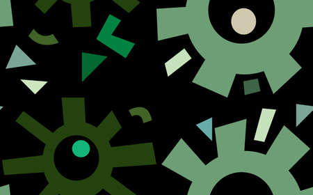 Seamless pattern of abstract green gears over black