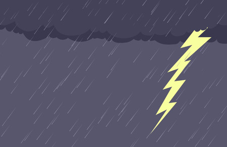 Cartoon background of falling rain and lightening boltのイラスト素材