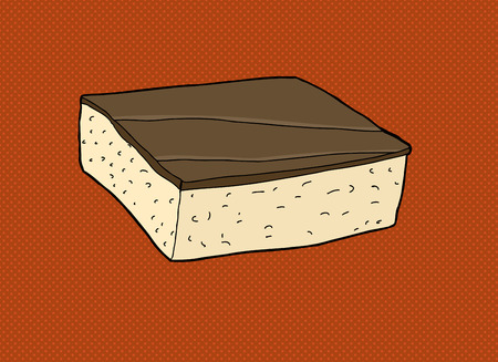 Hand drawn chocolate cake cartoon over brown background