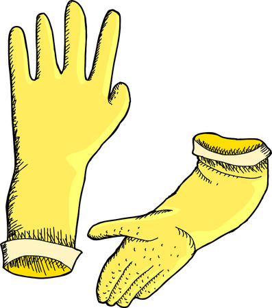 Pair of latex rubber cleaning gloves illustration over whiteのイラスト素材