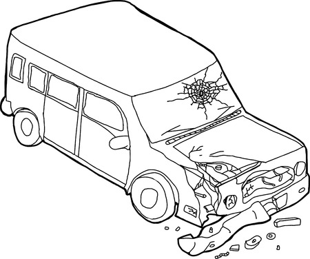 Cartoon outline of isolated damaged SUV car on whiteのイラスト素材
