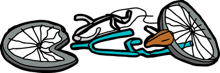 Isolated single hand drawn crushed bicycle cartoonのイラスト素材