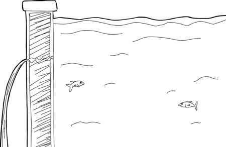 Outline illustration of leaking dyke and swimming fishのイラスト素材