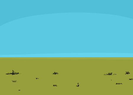 Green grass field with weeds and blue skyのイラスト素材