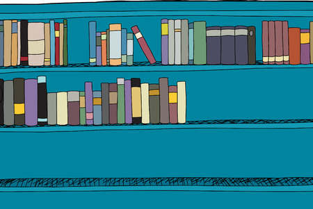 Blue book shelf half full of booksのイラスト素材
