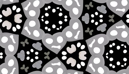 Black and white repeating floral kaleidoscope pattern wallpaper
