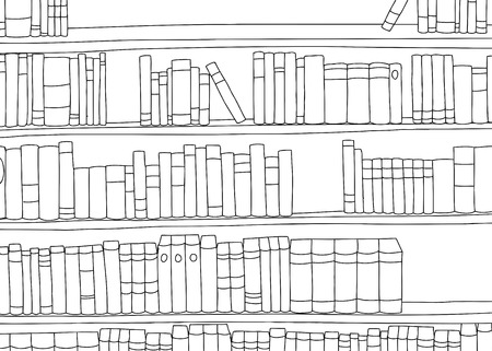 Outline of large book shelf with blank booksのイラスト素材