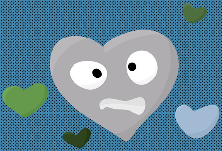 Nervous blue heart face cartoon over halftoneのイラスト素材