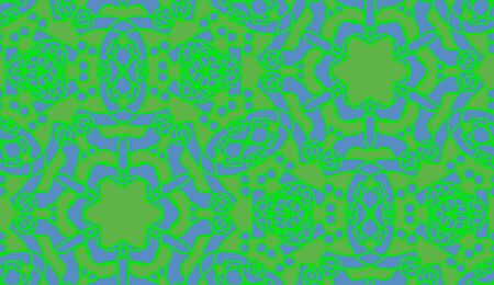 Green kaleidoscope star shapes and outlines in seamless pattern